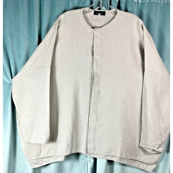 1 Eskandar Gray Linen boxy drape Button Down Tunic blouse - Picture 1 of 3